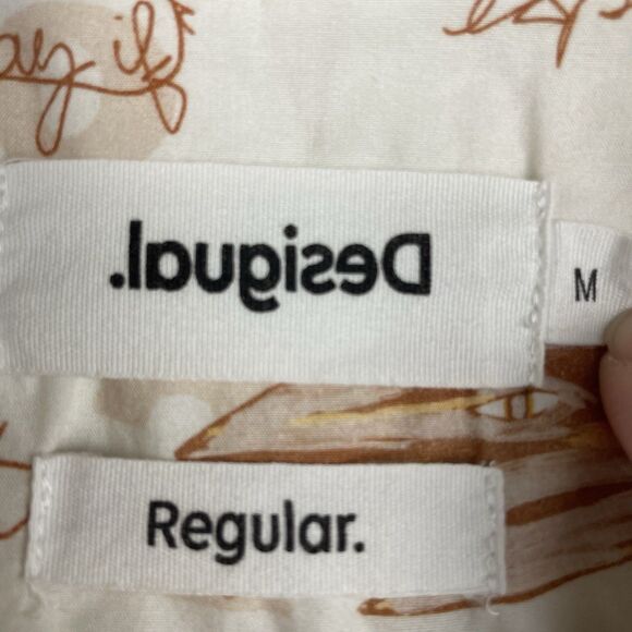 Desigual Mens Dress Button Up Shirt Trout Print Cream-M - Picture 6 of 12